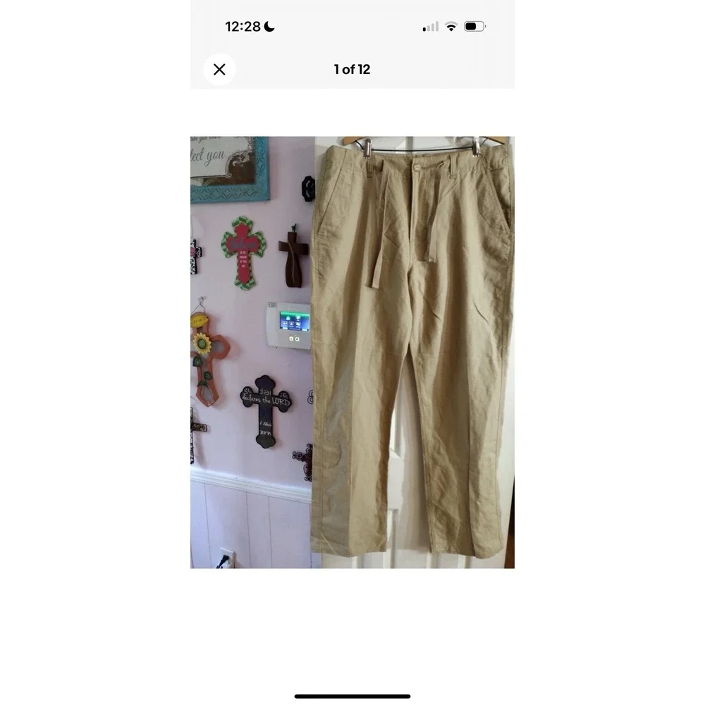 Sean John Men 38 100 % Linen Pants Beige Casual Beach Resort Classy  Rich Hipstr